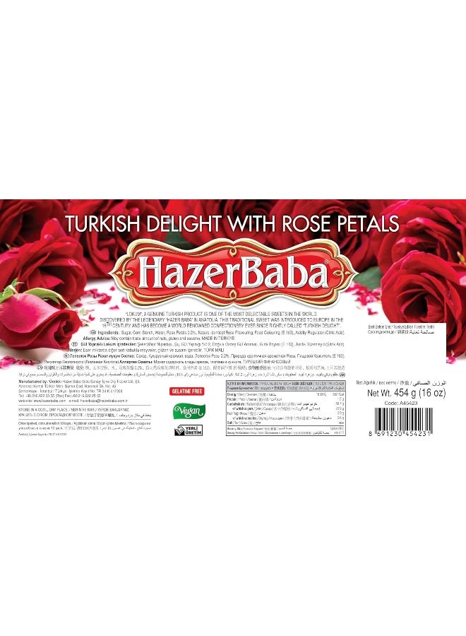 HazerBaba Hazer Baba Turkish Delight Candy with Rose Petals, Gourmet Snack Box, Traditional, Vegan Snack, Turkish Lokum, Unique Sweets, Loukumi, Delicias Turcas, Halal, Kosher, 16oz (454g) - Image 2